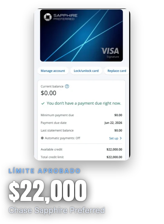 Límite aprobado de 22,000 dólares en Chase Sapphire Preferred