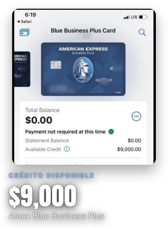 9,000 dólares de crédito disponible en Amex Blue Business Plus